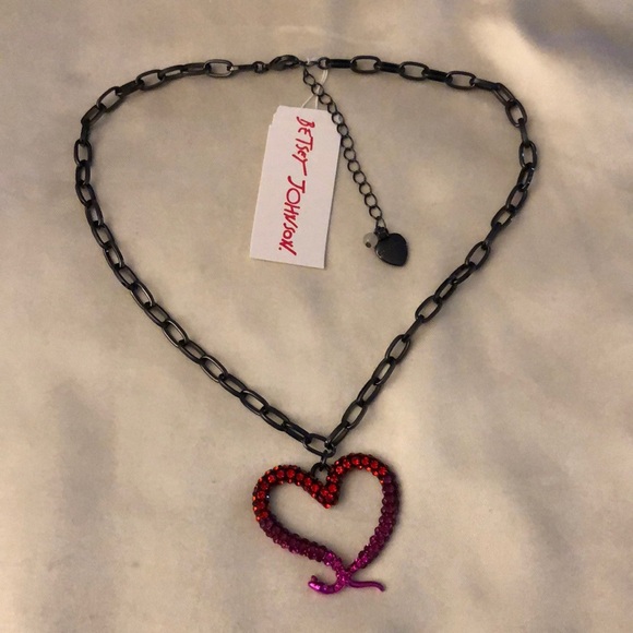 Betsey Johnson Hematite Tone Midnight Garden Snake Heart Pendant Necklace NWT - Picture 1 of 12